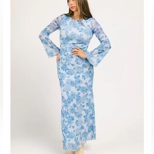 Elegant Blue Floral Maxi Dress